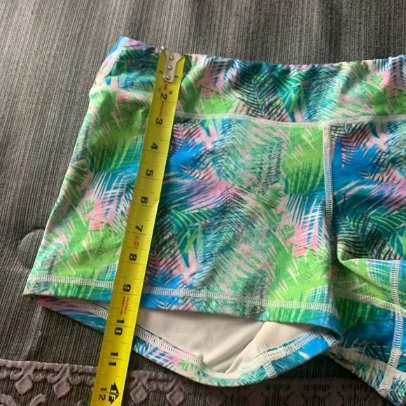 FLEO Iridescent Tropical Hawaiian Palm Tree Print Shorts Pink Green Blue Large - Picture 8 of 9
